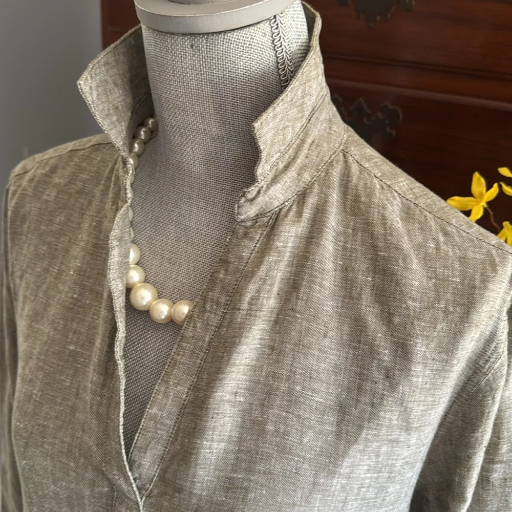 Artisan NY Khaki Green 100% Linen Dress Size Small - Picture 12 of 12